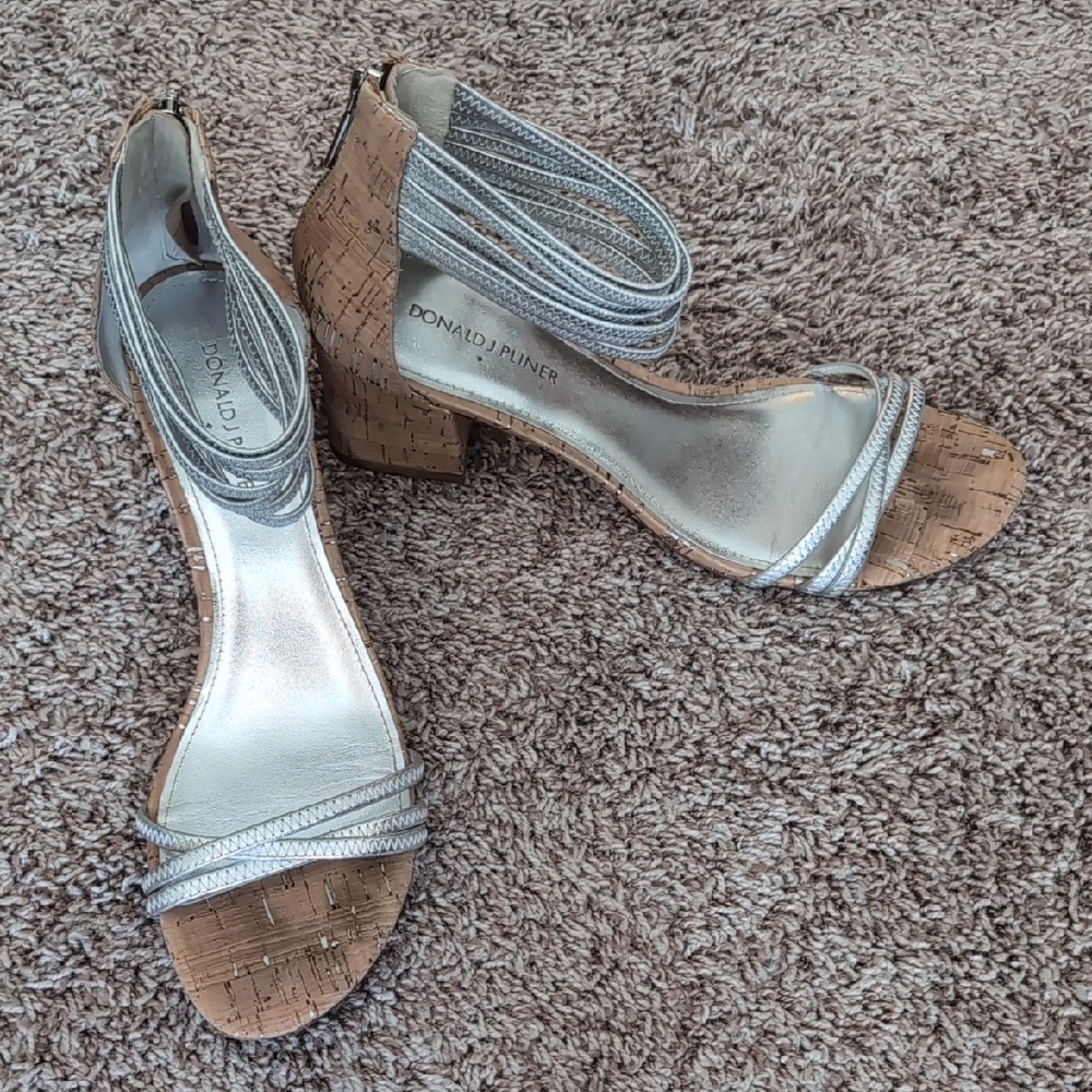 Donald J. Pliner Silver and Tan Heeled Sandals